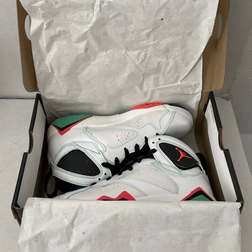 Nike Kids White Sneakers with Black, Green, and Red Accents